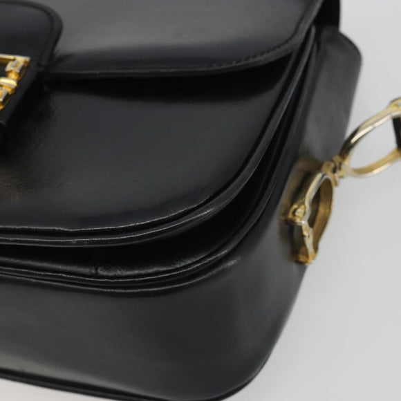 CELINE Shoulder Bag Leather Black Gold Auth 194301