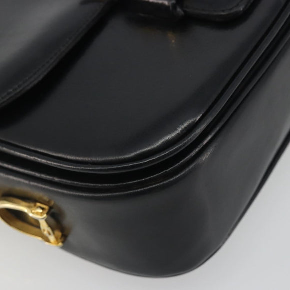 CELINE Shoulder Bag Leather Black Gold Auth 194301