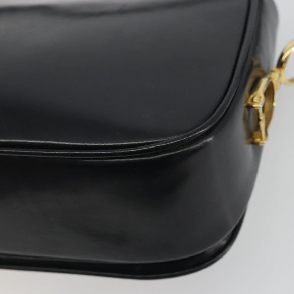 CELINE Shoulder Bag Leather Black Gold Auth 194301