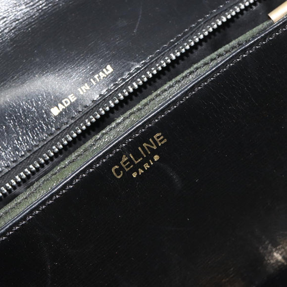CELINE Shoulder Bag Leather Black Gold Auth 194301