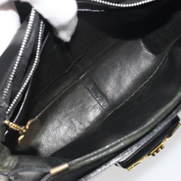 CELINE Shoulder Bag Leather Black Gold Auth 194301