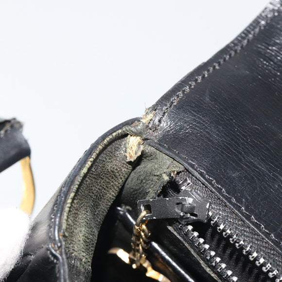 CELINE Shoulder Bag Leather Black Gold Auth 194301