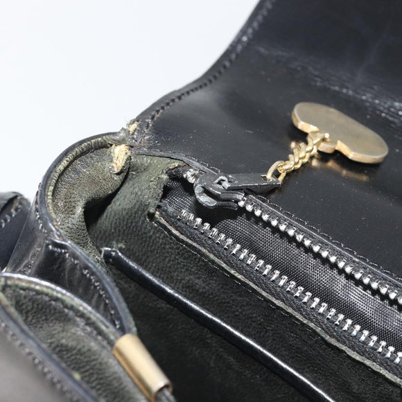 CELINE Shoulder Bag Leather Black Gold Auth 194301