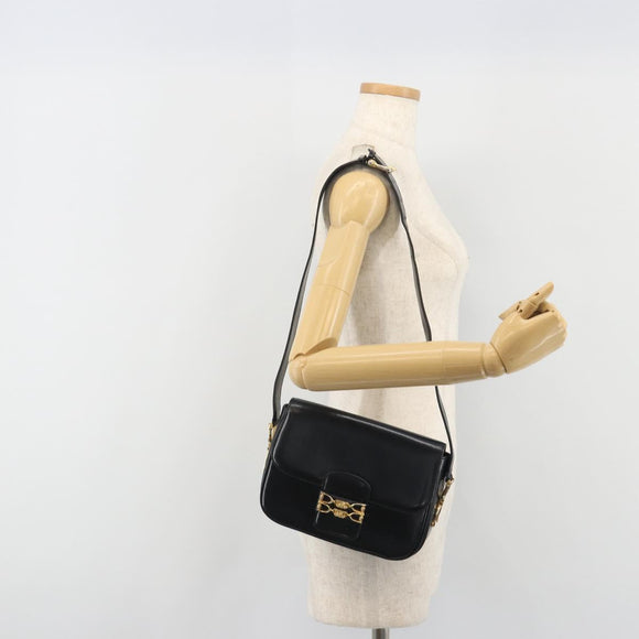 CELINE Shoulder Bag Leather Black Gold Auth 194301