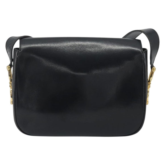 CELINE Shoulder Bag Leather Black Gold Auth 194301