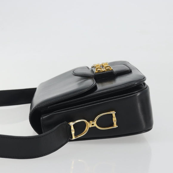 CELINE Shoulder Bag Leather Black Gold Auth 194301