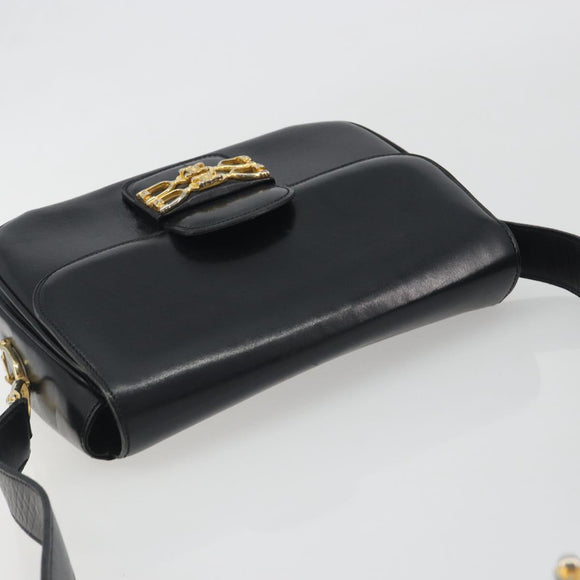 CELINE Shoulder Bag Leather Black Gold Auth 194301
