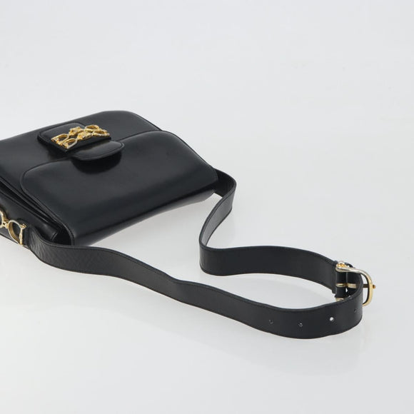 CELINE Shoulder Bag Leather Black Gold Auth 194301