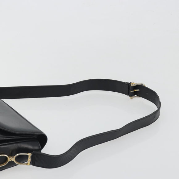 CELINE Shoulder Bag Leather Black Gold Auth 194301