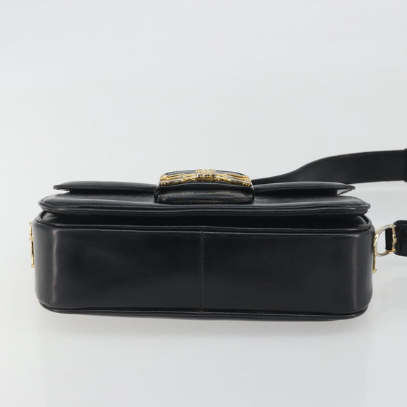CELINE Shoulder Bag Leather Black Gold Auth 194301