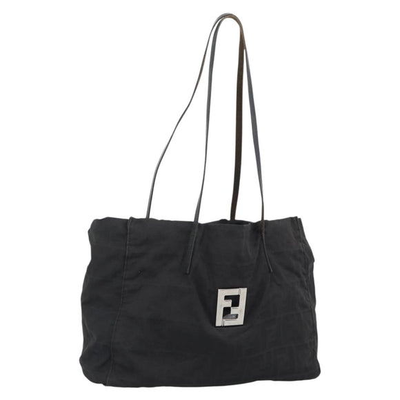 FENDI Zucca Canvas Tote Bag Black Silver Auth 194305