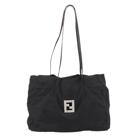 FENDI Zucca Canvas Tote Bag Black Silver Auth 194305