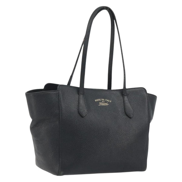 GUCCI Swing Tote Bag Leather Black Gold Tone 354408 Auth 194308