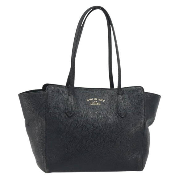 GUCCI Swing Tote Bag Leather Black Gold Tone 354408 Auth 194308