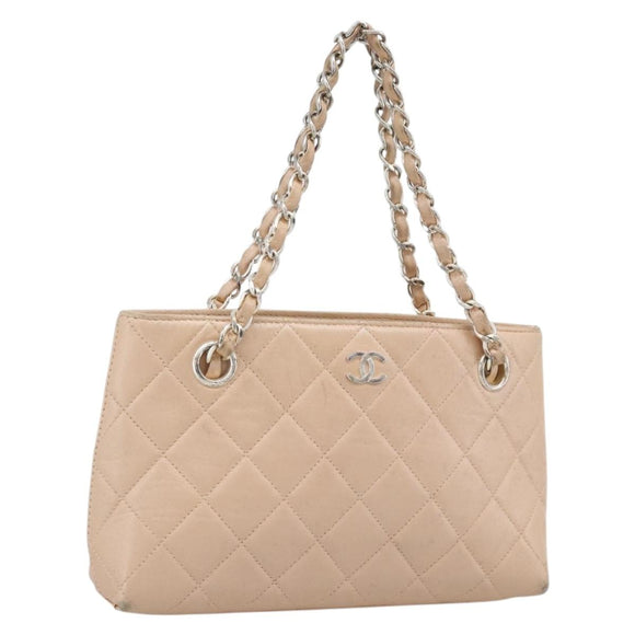 CHANEL Matelasse Chain Hand Bag Lamb Skin Pink Silver CC Auth 194311A