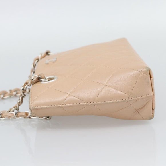 CHANEL Matelasse Chain Hand Bag Lamb Skin Pink Silver CC Auth 194311A