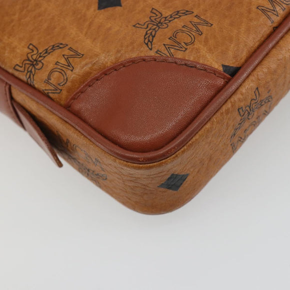 MCM Vicetos Logogram Clutch Bag PVC Leather Brown Gold Auth 194313A