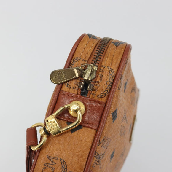 MCM Vicetos Logogram Clutch Bag PVC Leather Brown Gold Auth 194313A