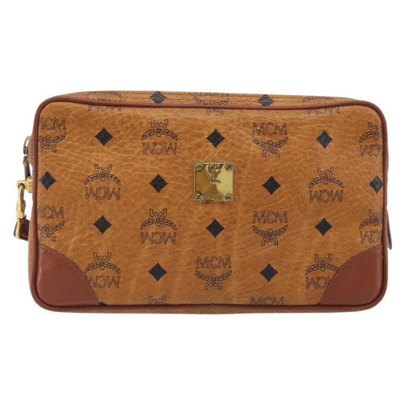 MCM Vicetos Logogram Clutch Bag PVC Leather Brown Gold Auth 194313A