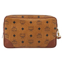 MCM Vicetos Logogram Clutch Bag PVC Leather Brown Gold Auth 194313A-2