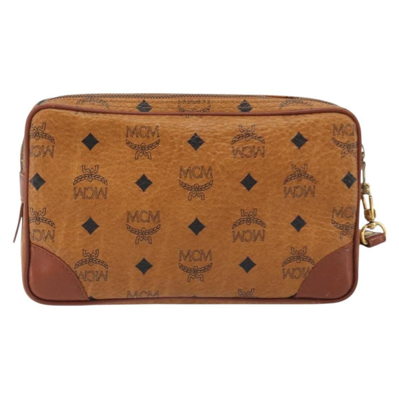 MCM Vicetos Logogram Clutch Bag PVC Leather Brown Gold Auth 194313A