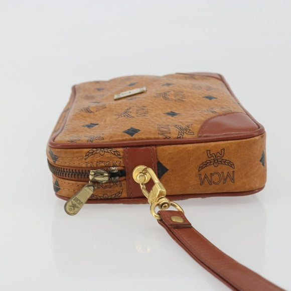 MCM Vicetos Logogram Clutch Bag PVC Leather Brown Gold Auth 194313A