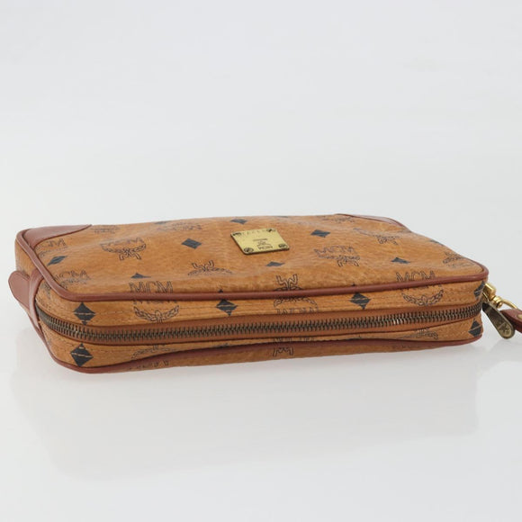 MCM Vicetos Logogram Clutch Bag PVC Leather Brown Gold Auth 194313A