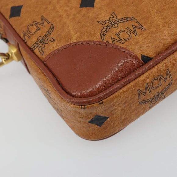 MCM Vicetos Logogram Clutch Bag PVC Leather Brown Gold Auth 194313A