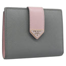 PRADA Bifold Wallet Saffiano leather Gray Gold Auth 194318M-1