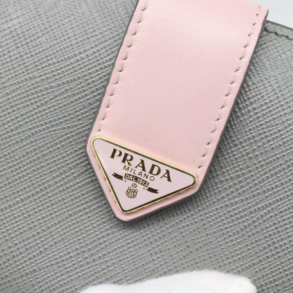 PRADA Bifold Wallet Saffiano leather Gray Gold Auth 194318M