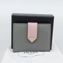 PRADA Bifold Wallet Saffiano leather Gray Gold Auth 194318M-12