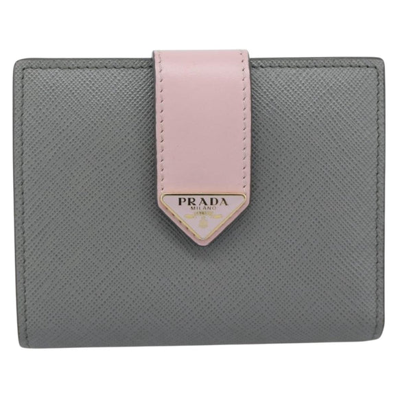 PRADA Bifold Wallet Saffiano leather Gray Gold Auth 194318M