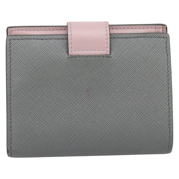 PRADA Bifold Wallet Saffiano leather Gray Gold Auth 194318M