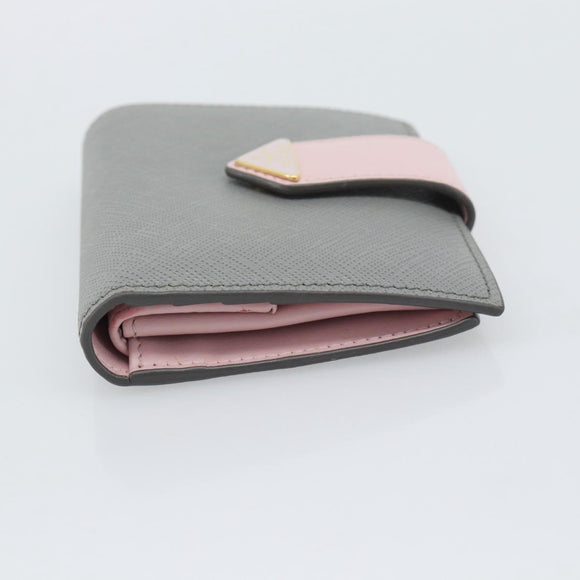 PRADA Bifold Wallet Saffiano leather Gray Gold Auth 194318M