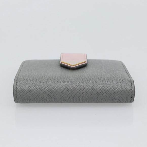 PRADA Bifold Wallet Saffiano leather Gray Gold Auth 194318M