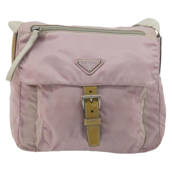 PRADA Shoulder Bag Nylon Pink Silver Auth 194319A