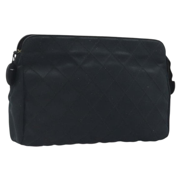CHANEL Bicolore Clutch Bag Satin Black Gold CC Auth 194321