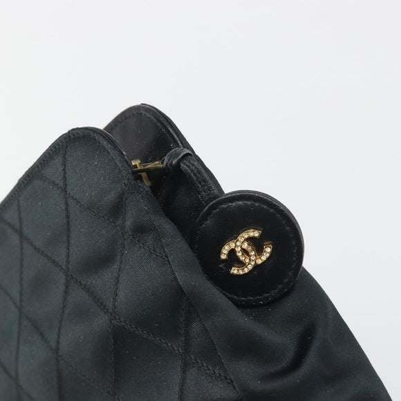 CHANEL Bicolore Clutch Bag Satin Black Gold CC Auth 194321