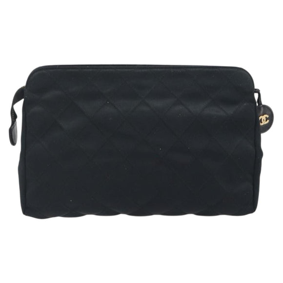 CHANEL Bicolore Clutch Bag Satin Black Gold CC Auth 194321