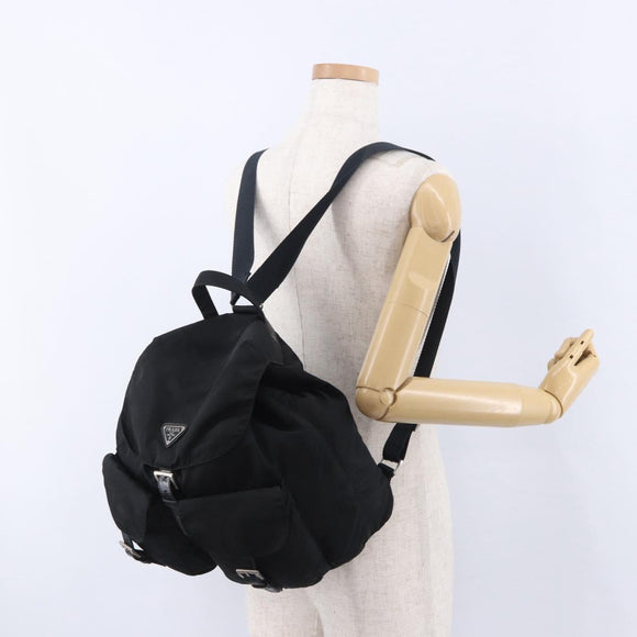 PRADA Backpack Nylon Black Silver Auth 194322