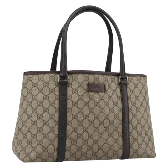 GUCCI GG Supreme Tote Bag PVC Beige Silver 114595 Auth 194324