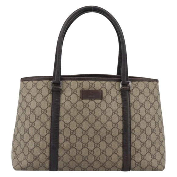 GUCCI GG Supreme Tote Bag PVC Beige Silver 114595 Auth 194324