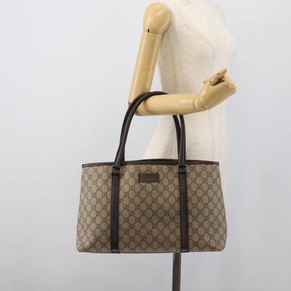 GUCCI GG Supreme Tote Bag PVC Beige Silver 114595 Auth 194324