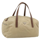 PRADA Hand Bag Nylon Beige Silver Auth 194328A-1