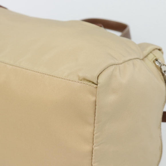 PRADA Hand Bag Nylon Beige Silver Auth 194328A