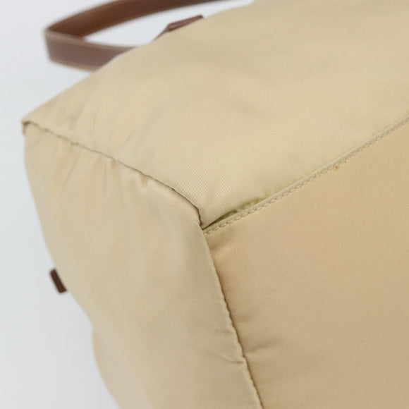 PRADA Hand Bag Nylon Beige Silver Auth 194328A