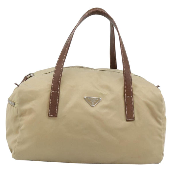 PRADA Hand Bag Nylon Beige Silver Auth 194328A