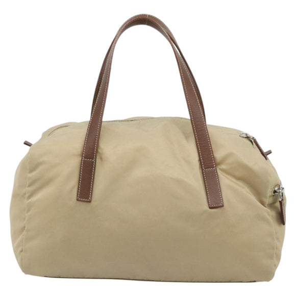 PRADA Hand Bag Nylon Beige Silver Auth 194328A