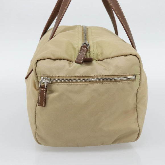 PRADA Hand Bag Nylon Beige Silver Auth 194328A