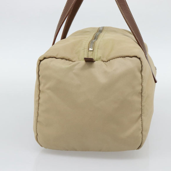 PRADA Hand Bag Nylon Beige Silver Auth 194328A